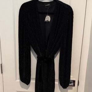 Retrofete Gabrielle Black Long-Sleeve Mini Dress with Tie Waist